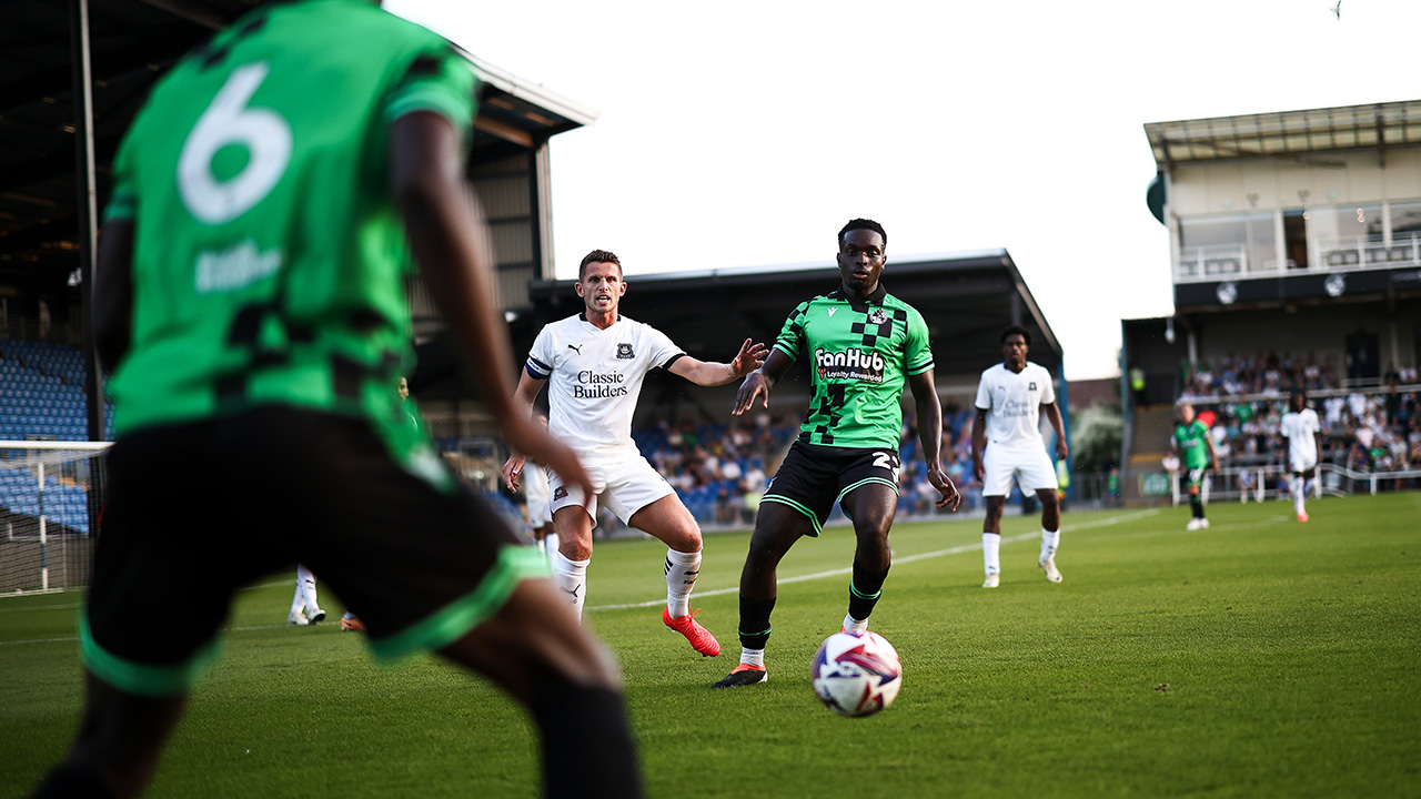 Conteh on the ball against Plymouth Argyle