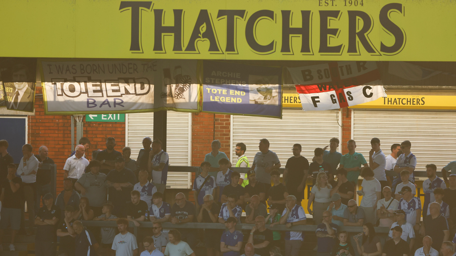 Bristol Rovers fans in the Thatchers stand