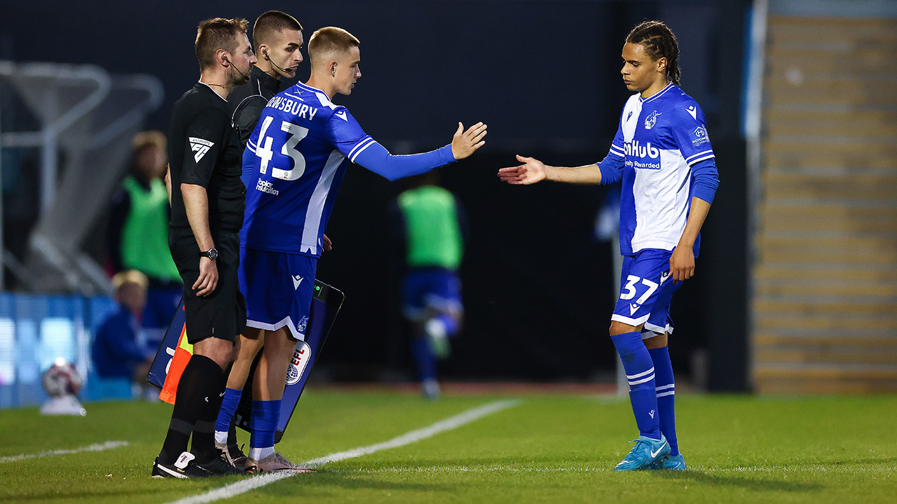 Ollie Dewsbury in action for Bristol Rovers during pre-season