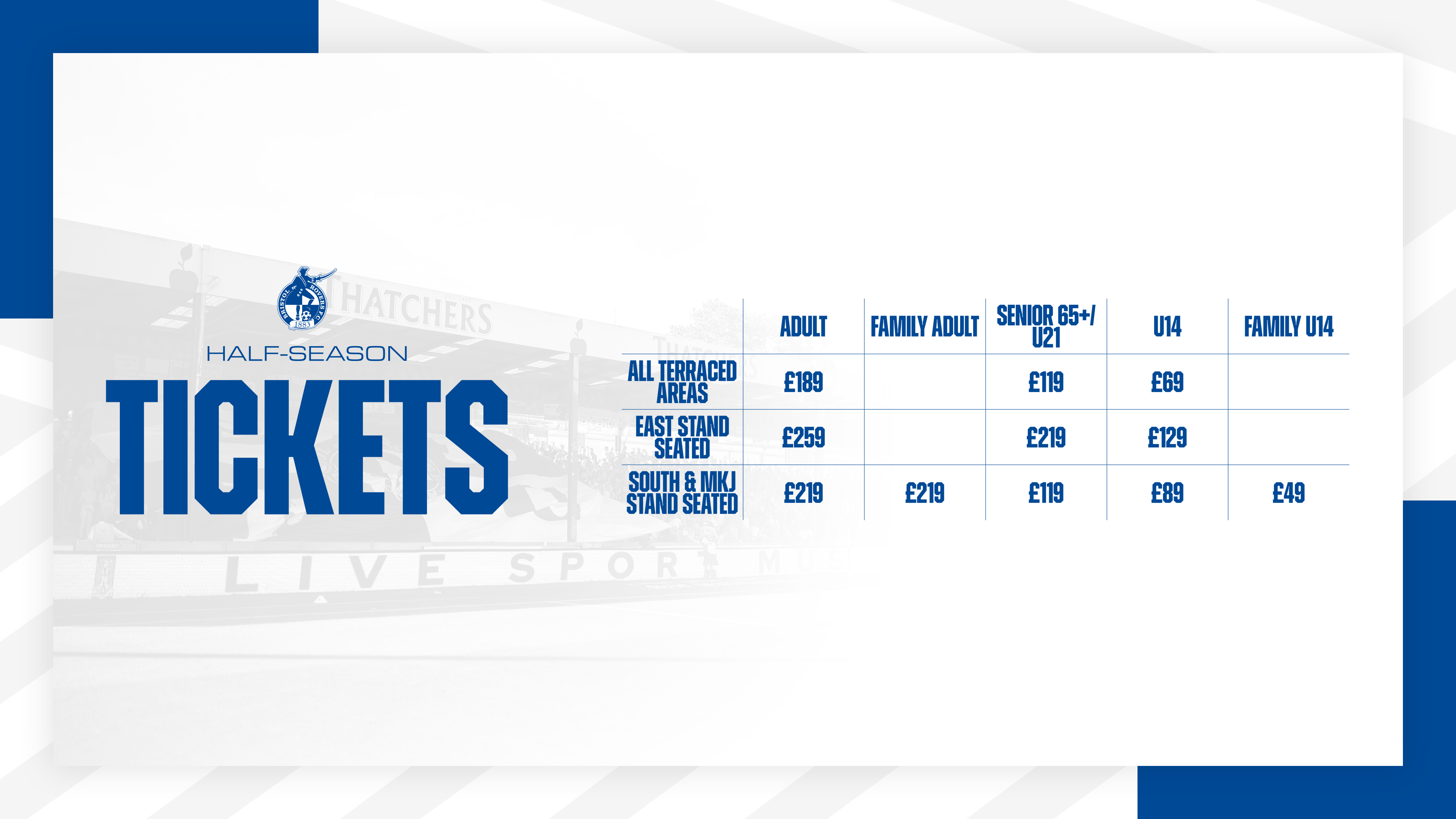 Half-season ticket prices