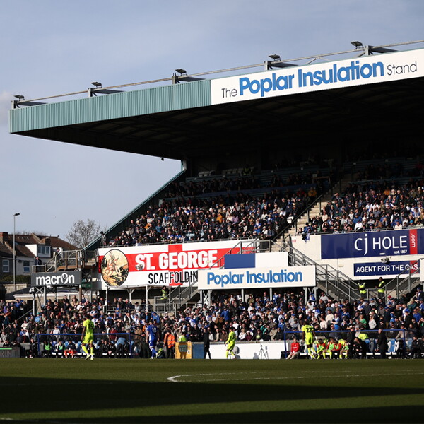 Photograph of Memorial Stadium with partner and sponsor signage