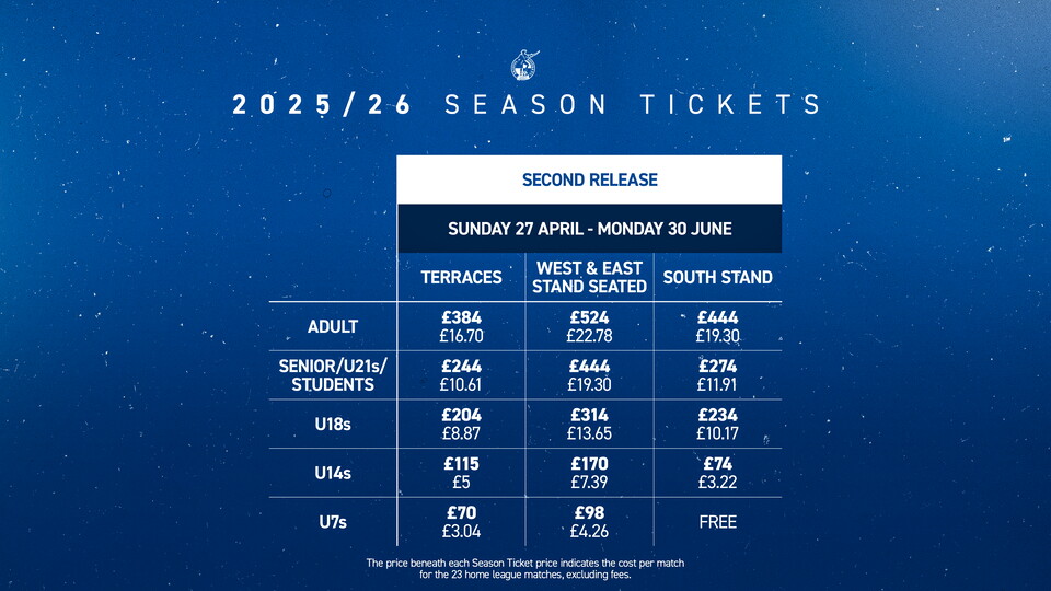 Season Tickets 2025/26 Second Release