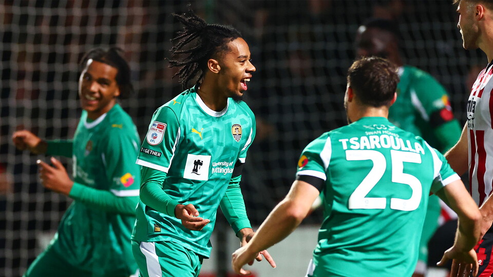 Tyrese Hall of Notts County celebrates scoring a goal after making the score 0-2