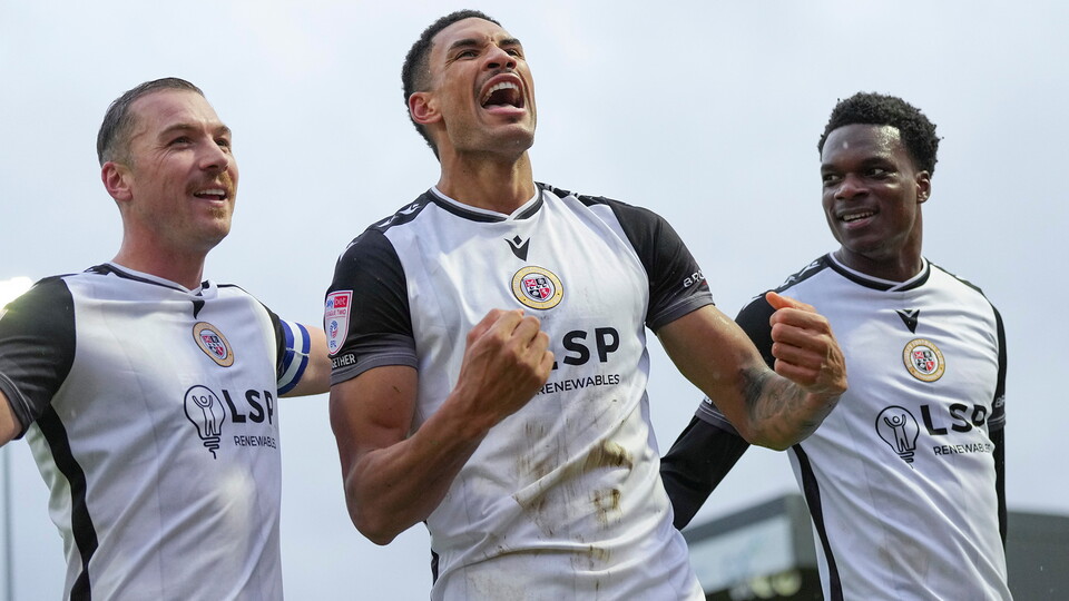 Omar Sowunmi of Bromley FC celebrates the opening goal