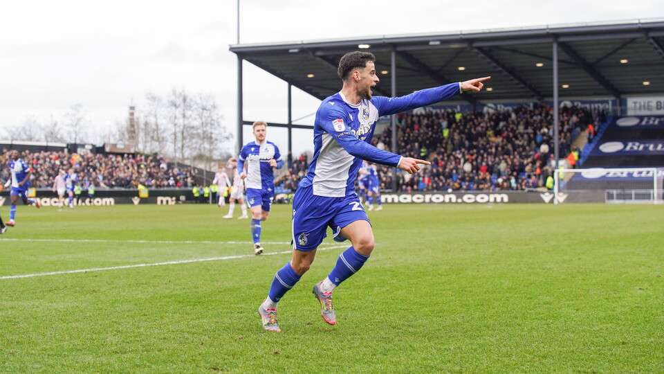 Bristol Rovers player Fabrizio Cavegn celebrating his goal