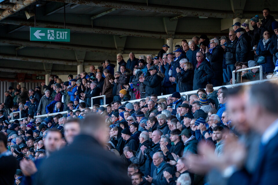 Photograph of Bristol Rovers fans in the West Stand