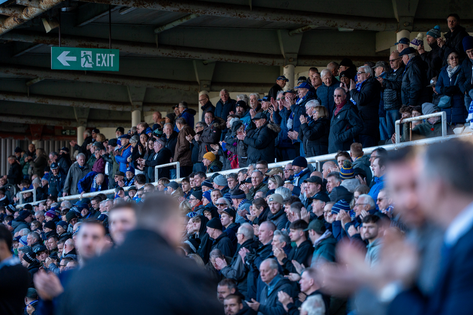 Photograph of Bristol Rovers fans in the West Stand