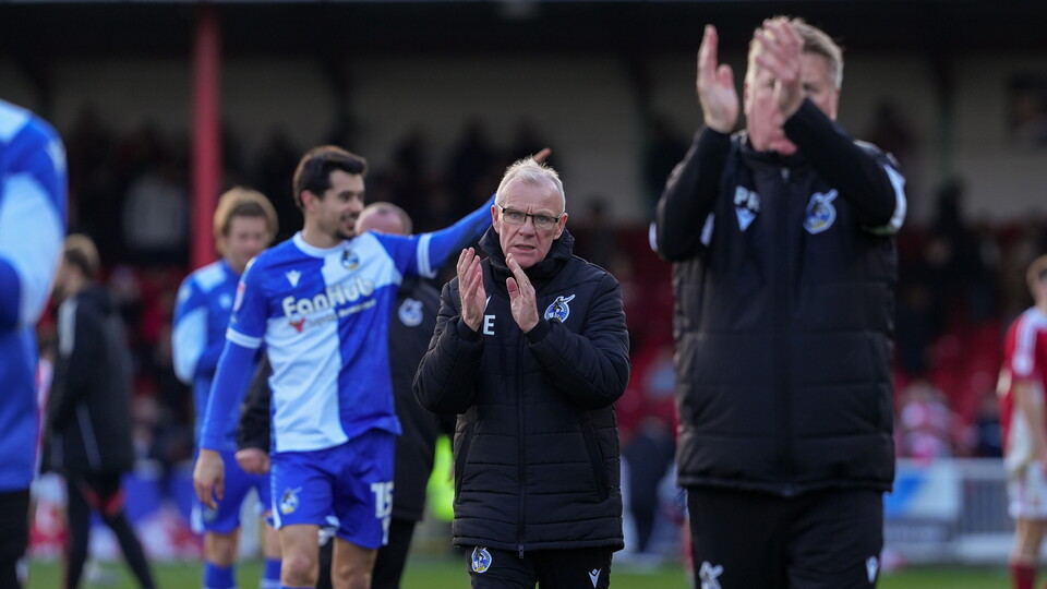 Steve Evans and Paul Raynor applauding the away fans