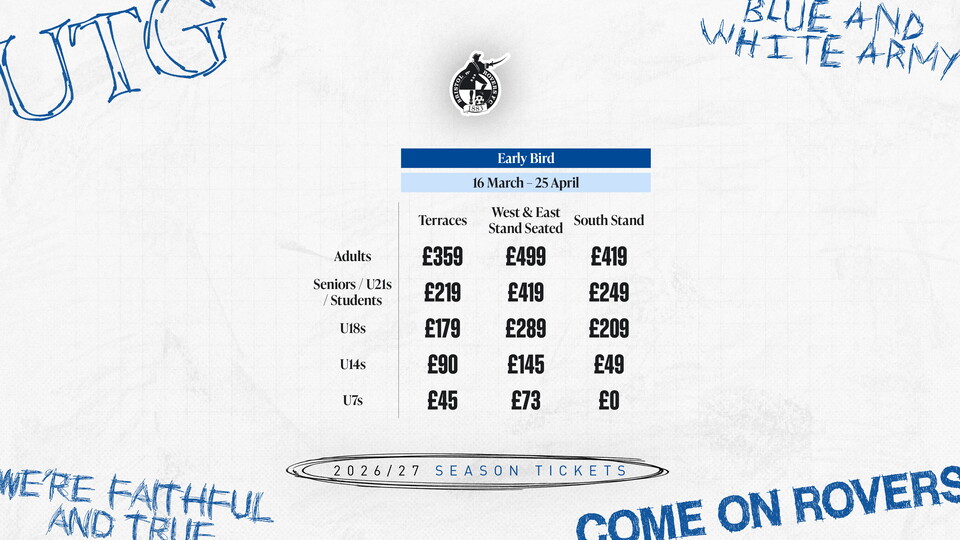 Season Tickets 2026/27 Early Bird Prices 16x9