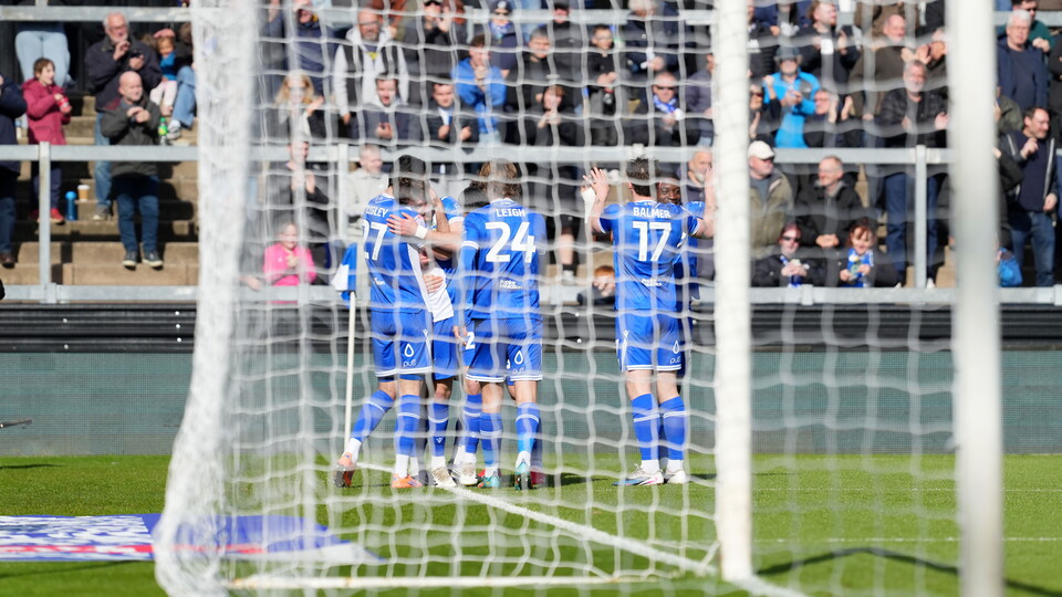 Riley Harbottle celebrates after his goal against Accrington Stanley