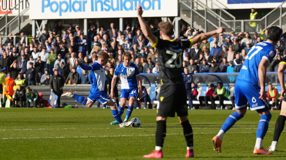 Jack Sparkes performs a free kick at the beginning of the second half