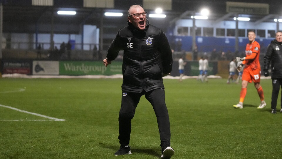 Steve Evans celebrating his win against Barrow