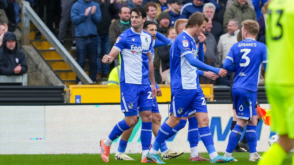 Joe Quigley celebrates his goal against Fleetwood Town
