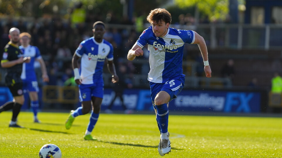Riley Harbottle runs for the ball during the match against Accrington Stanley