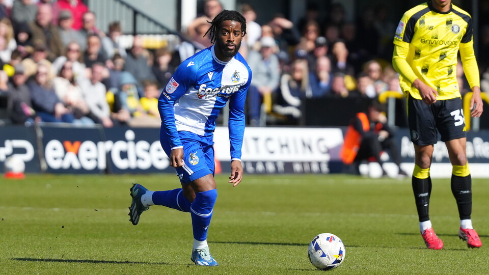Shaq Forde in the first half of his match against Harrogate Town