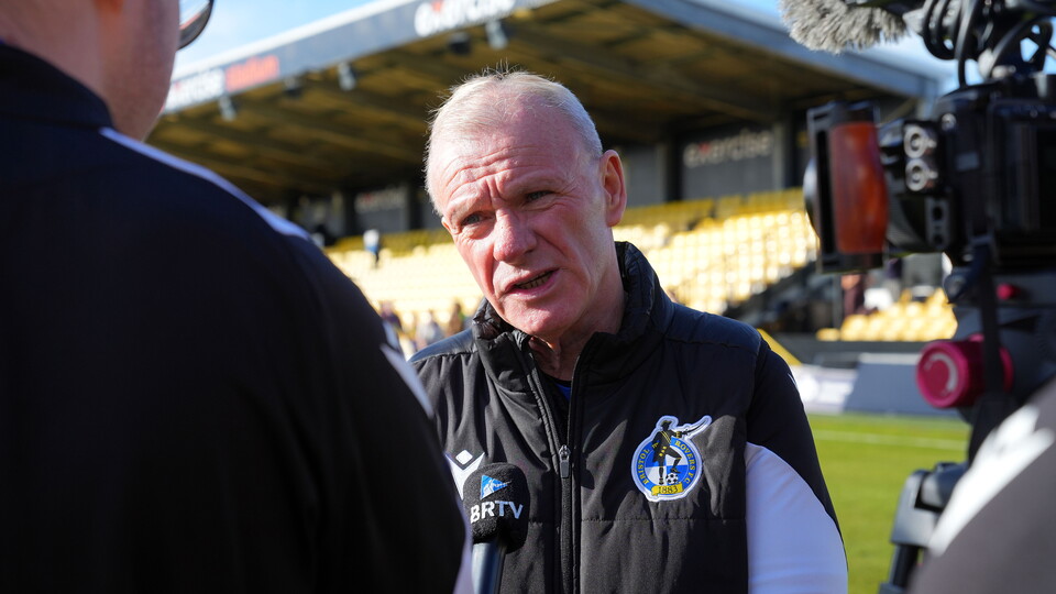 Steve Evans being interviewed by BRTV after Bristol Rovers' win