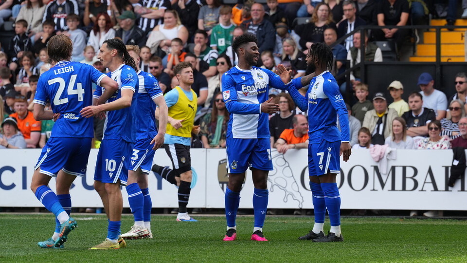 Ellis Harrison celebrates his goal over Notts County