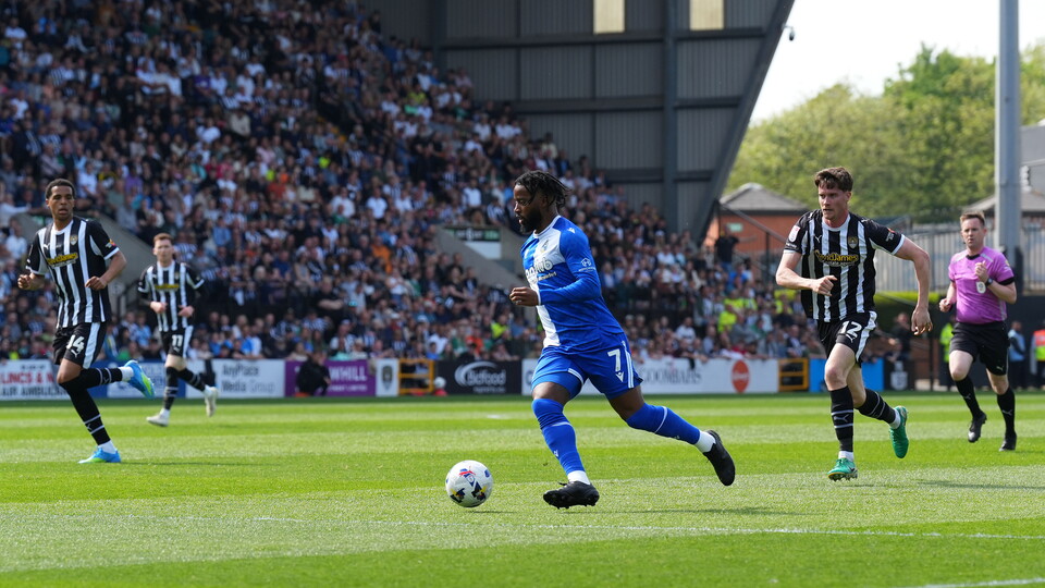 Shaq Forde providing an early effort against Notts County