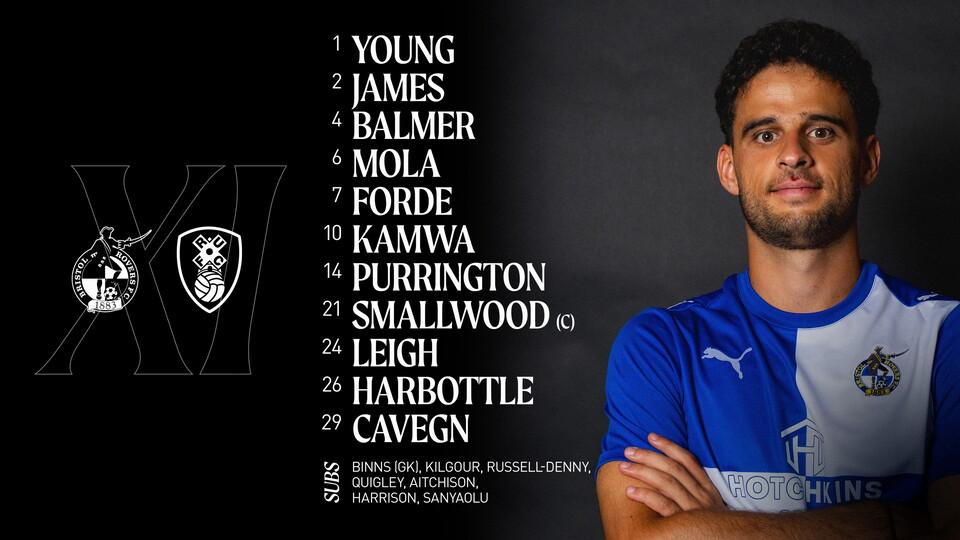 The team line up accompanied by a picture of Fabrizio Cavegn crossing his arms