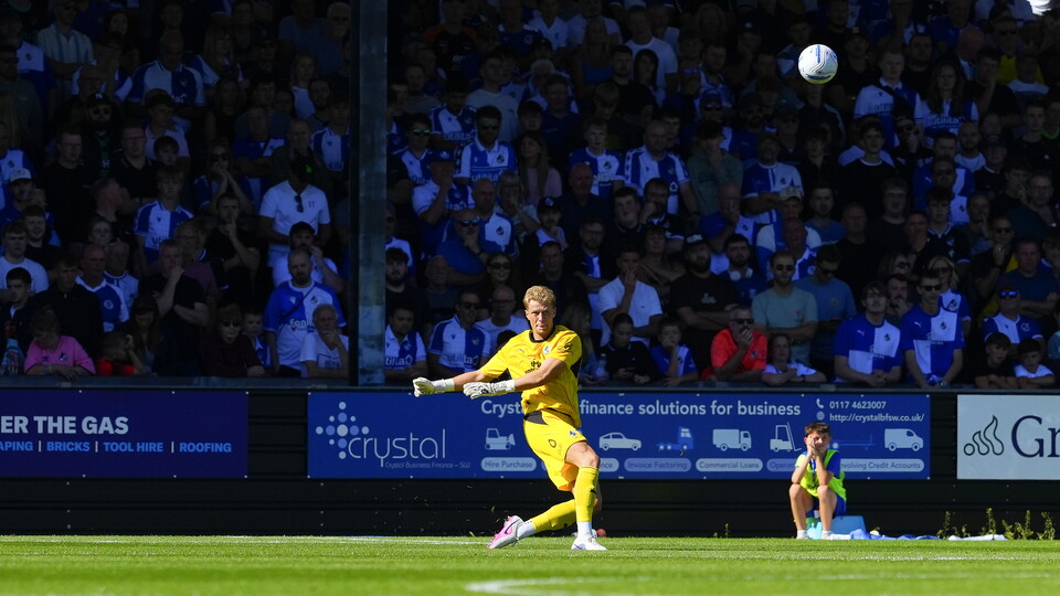 Brad Young does a goal kick