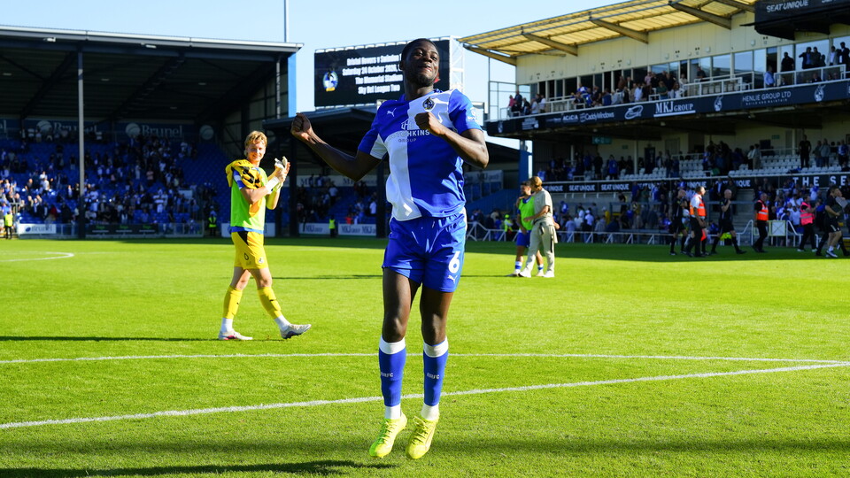 Clinton Mola celebrates after his win over Rotherham United