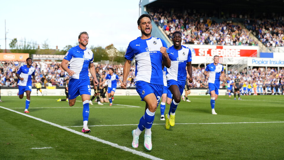 Fabrizio Cavegn celebrates his goal against Exeter City