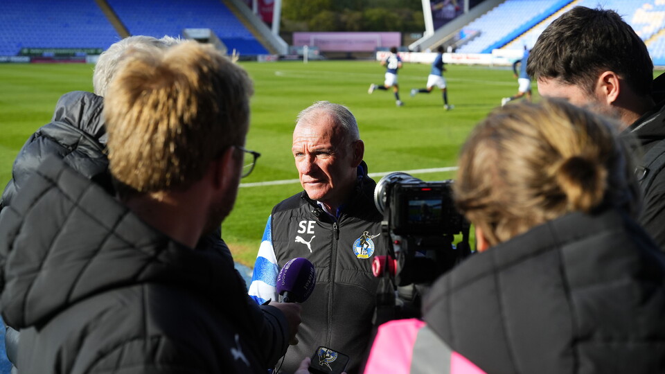 Steve Evans speaks to the media after the Shrewsbury test