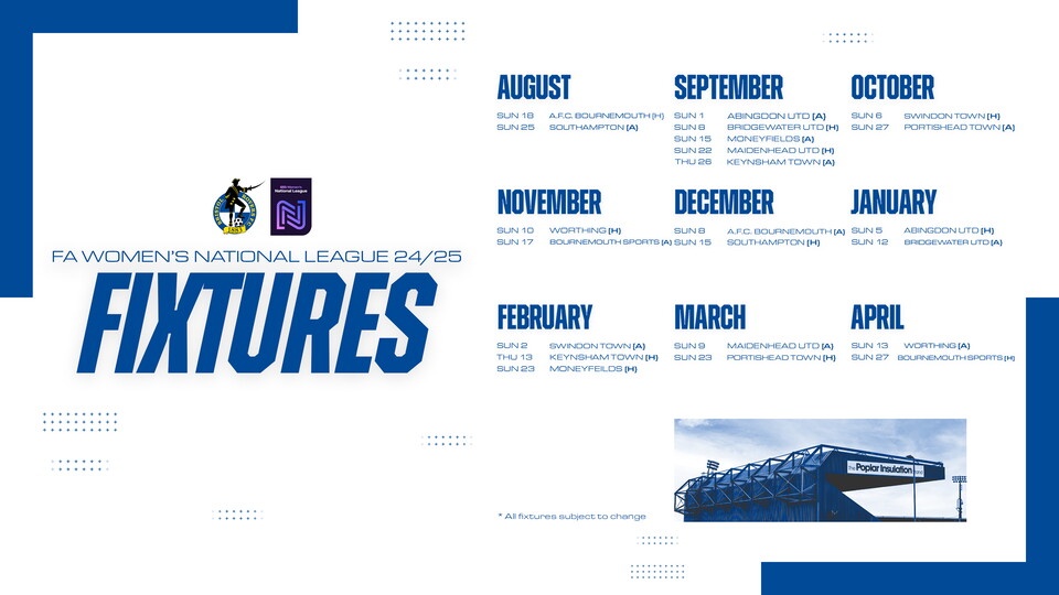 Bristol Rovers Women's Fixture list for the 24/25 season.