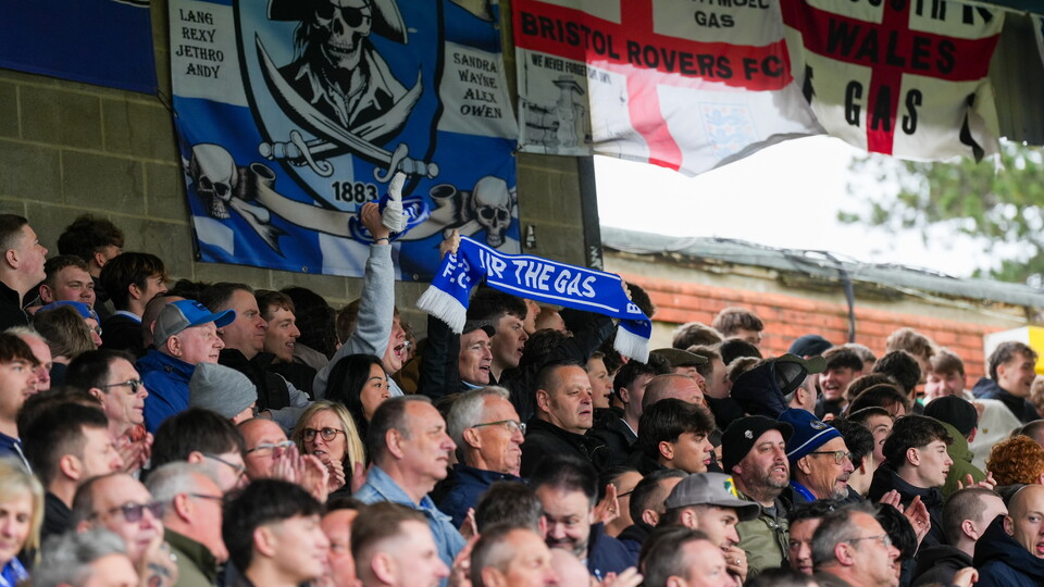 Bristol Rovers fans in Thatchers Terrace