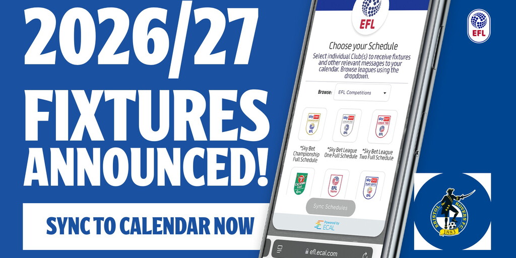 Sync Bristol Rovers 2026/27 fixtures direct to your calendar!